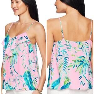 Lilly Pulitzer Karmen‎ Ruffled Cami Tank Top Pink Green Womens Size Small